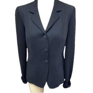 Max Mara Navy Blue Wool Blazer Knit Sleeves Size 8 Italy